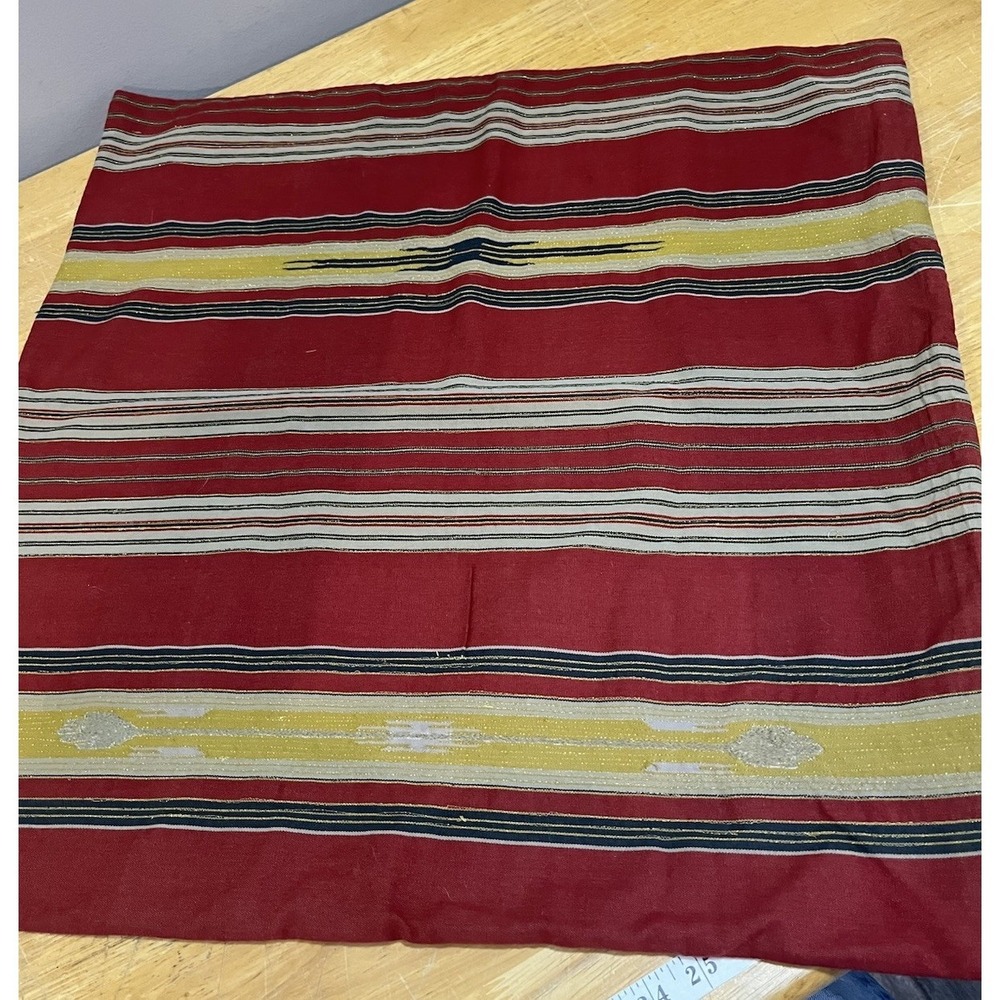 POTTERY BARN Parkston Striped Pillow Cover Red Gold 24" Square Cabin Aztec